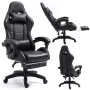 LEAN Dreh- und Gaming-Bürostuhl mit Fußstütze und Kissen, Schwarz