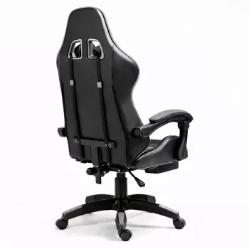LEAN Dreh- und Gaming-Bürostuhl mit Fußstütze und Kissen Schwarz und Grau