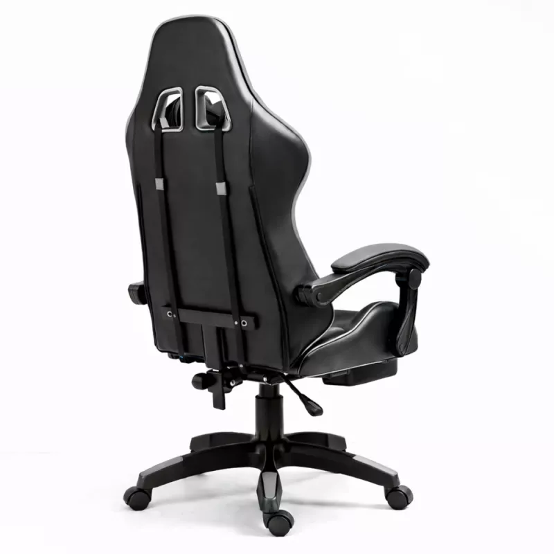 LEAN Dreh- und Gaming-Bürostuhl mit Fußstütze und Kissen Schwarz und Grau