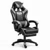 LEAN Dreh- und Gaming-Bürostuhl mit Fußstütze und Kissen Schwarz und Grau