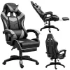 LEAN Dreh- und Gaming-Bürostuhl mit Fußstütze und Kissen Schwarz und Grau