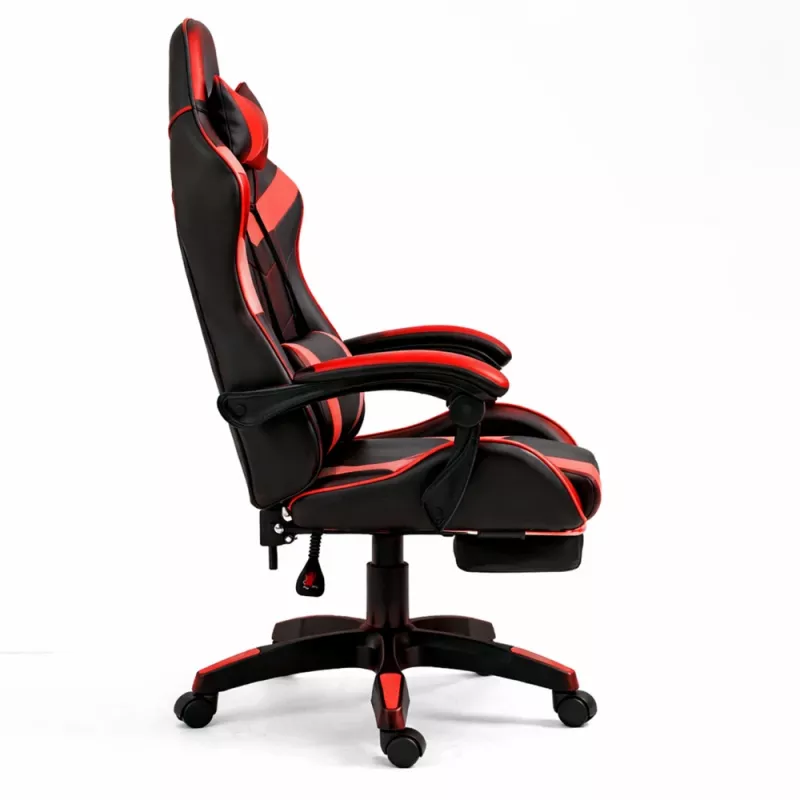 LEAN Swivel Office Gaming Chair with Footrest and Cushions, Black and Red