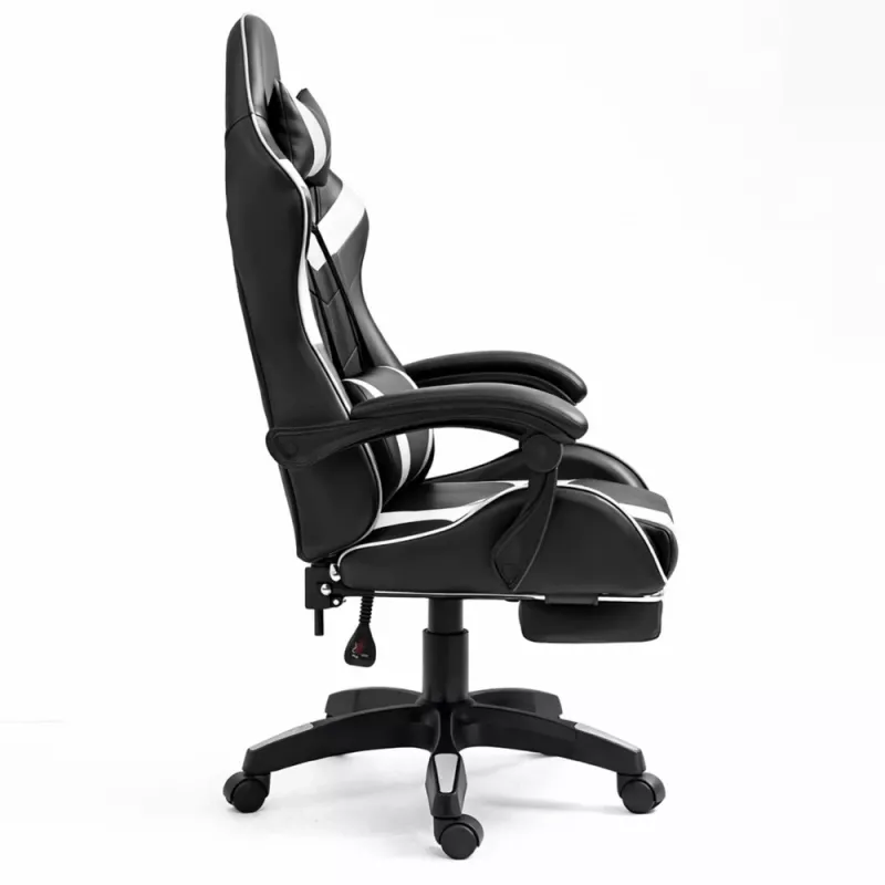 LEAN Dreh- und Gaming-Bürostuhl mit Fußstütze und Kissen, Schwarz und Weiß