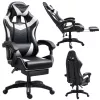 LEAN Dreh- und Gaming-Bürostuhl mit Fußstütze und Kissen, Schwarz und Weiß