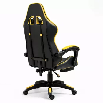 LEAN Dreh- und Gaming-Bürostuhl mit Fußstütze und Kissen, Schwarz und Gelb