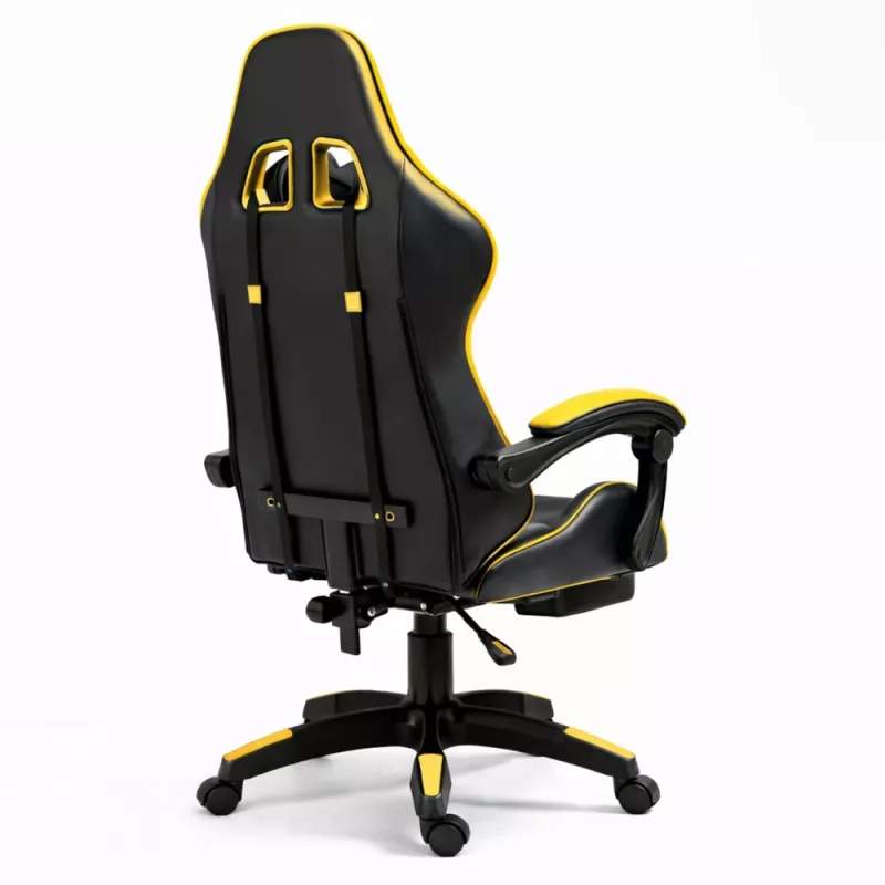 LEAN Dreh- und Gaming-Bürostuhl mit Fußstütze und Kissen, Schwarz und Gelb