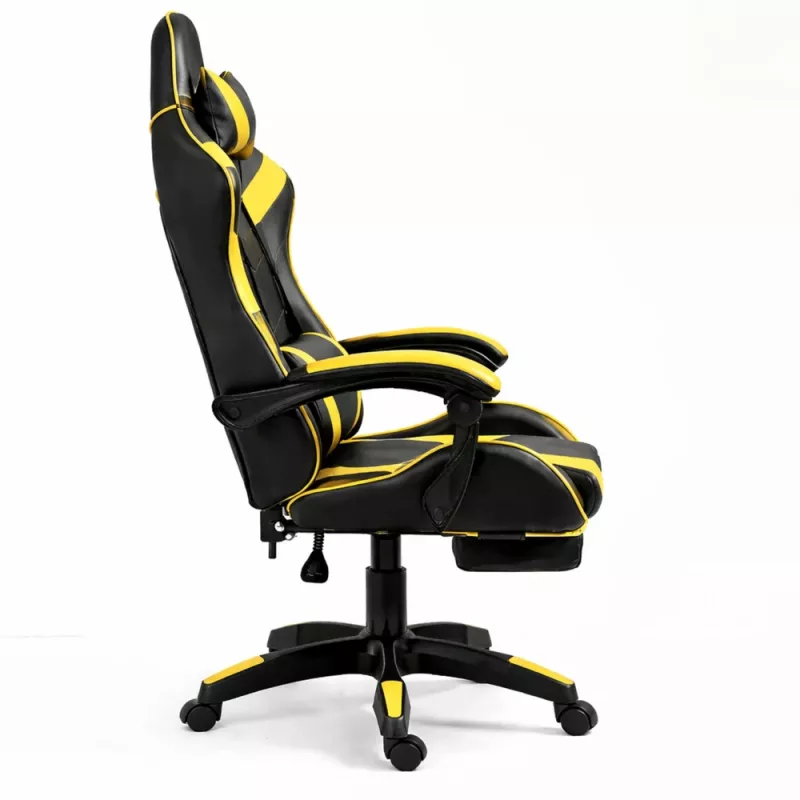 LEAN Dreh- und Gaming-Bürostuhl mit Fußstütze und Kissen, Schwarz und Gelb