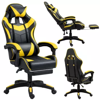 LEAN Dreh- und Gaming-Bürostuhl mit Fußstütze und Kissen, Schwarz und Gelb