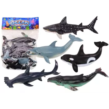 LEAN TOYS 17521 Set aus 6 Meeres tier figuren - Orca, Hai, Wal, Delfin, Schildkröte & Mantarochen - Mehrfarbig