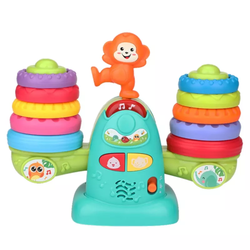 LEAN TOYS 23009 Interaktive Lernwaage Affe für Kleinkinder - 20 Blöcke, Geräusche & Melodien