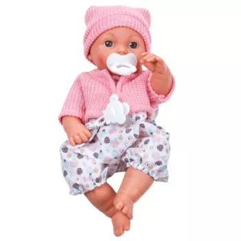 LEAN TOYS 24440 Babypuppe mit Mütze, Pullover & Schnuller, Soundeffekte (35 cm)