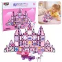 LEAN TOYS 25282 Magnetische Bausteine Buntglasfenster-Set mit rosa Markern, 126 Teile, kreatives Kunstspielzeug