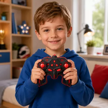 LEAN TOYS 29711 RC Stunt Car 1:10 4WD mit 360°-Rotation, LED-Leuchten & Raucheffekt (Schwarz/Rot)
