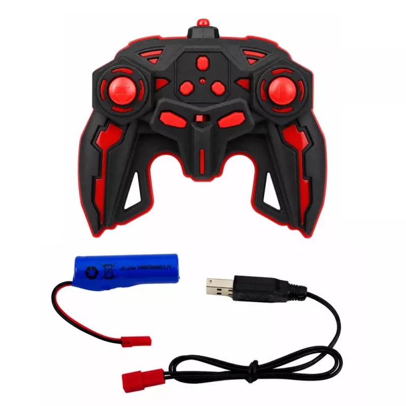 LEAN TOYS 29711 RC Stunt Car 1:10 4WD mit 360°-Rotation, LED-Leuchten & Raucheffekt (Schwarz/Rot)