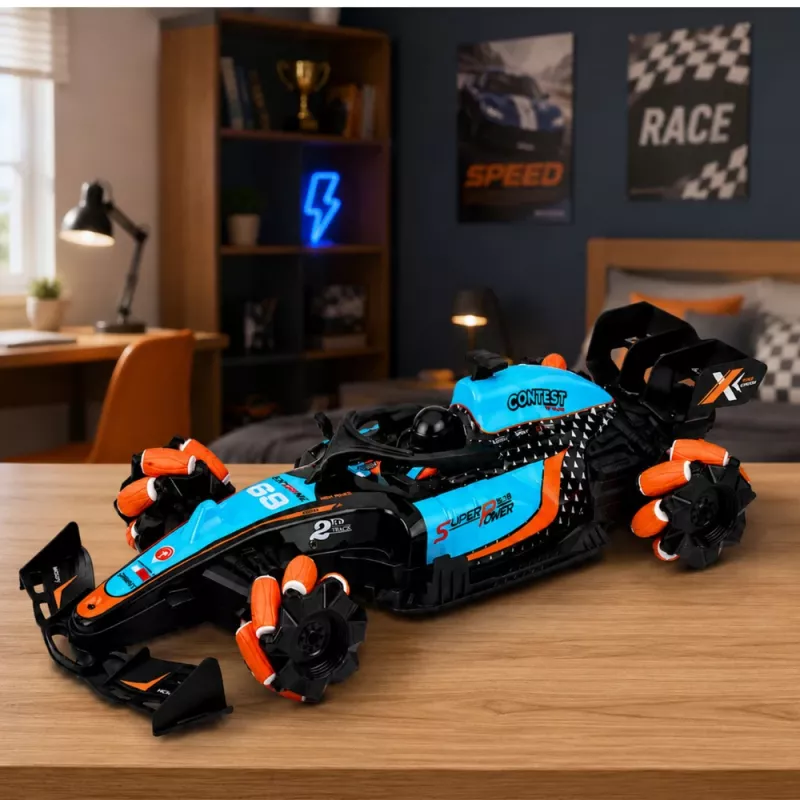 LEAN TOYS 29711 RC Stunt Car 1:10 4WD mit 360°-Rotation, LED-Leuchten & Raucheffekt (Schwarz/Rot)