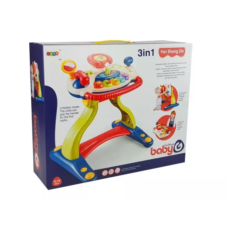 LEAN TOYS 3-in-1 Interaktiver Baby-Kinderwagen mit Lenkrad, Sound, Melodien und Tiermotiven