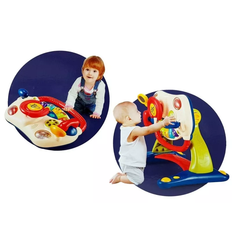 LEAN TOYS 3-in-1 Interaktiver Baby-Kinderwagen mit Lenkrad, Sound, Melodien und Tiermotiven