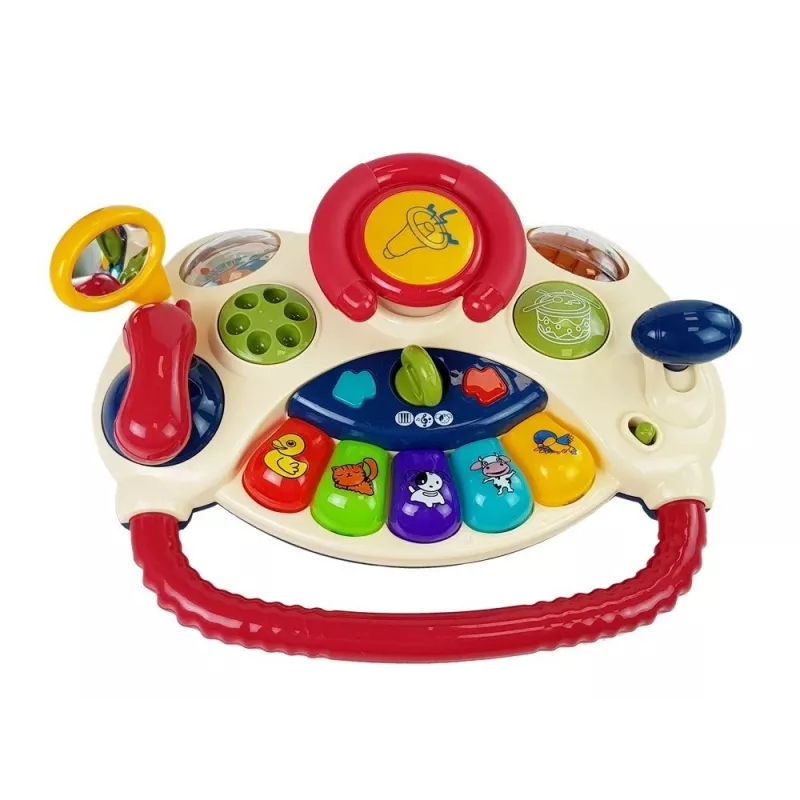 LEAN TOYS 3-in-1 Interaktiver Baby-Kinderwagen mit Lenkrad, Sound, Melodien und Tiermotiven
