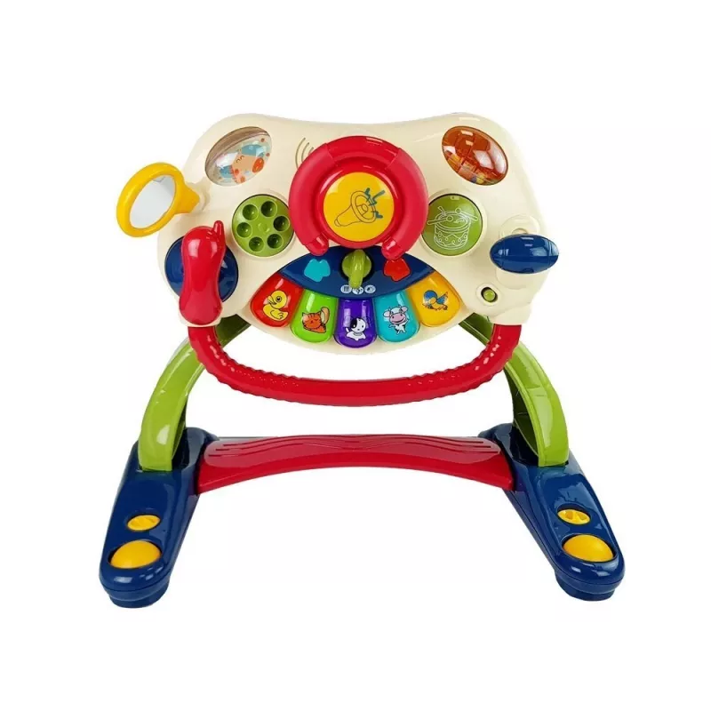 LEAN TOYS 3-in-1 Interaktiver Baby-Kinderwagen mit Lenkrad, Sound, Melodien und Tiermotiven