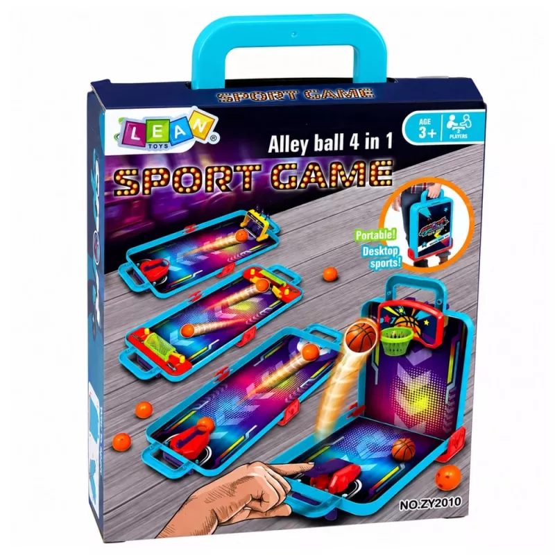 LEAN TOYS 3-in-1 Mini Arcade Game – Tragbarer Tisch-Basketball, Flipper & Bowling-Koffer (mehrfarbig)