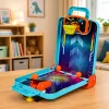 LEAN TOYS 3-in-1 Mini Arcade Game – Tragbarer Tisch-Basketball, Flipper & Bowling-Koffer (mehrfarbig)