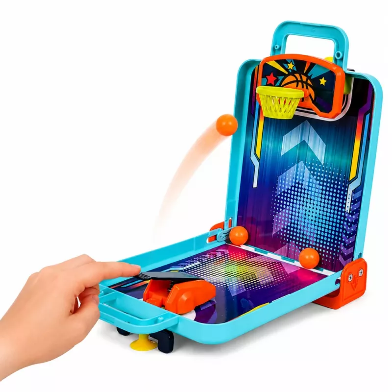 LEAN TOYS 3-in-1 Mini Arcade Game – Tragbarer Tisch-Basketball, Flipper & Bowling-Koffer (mehrfarbig)