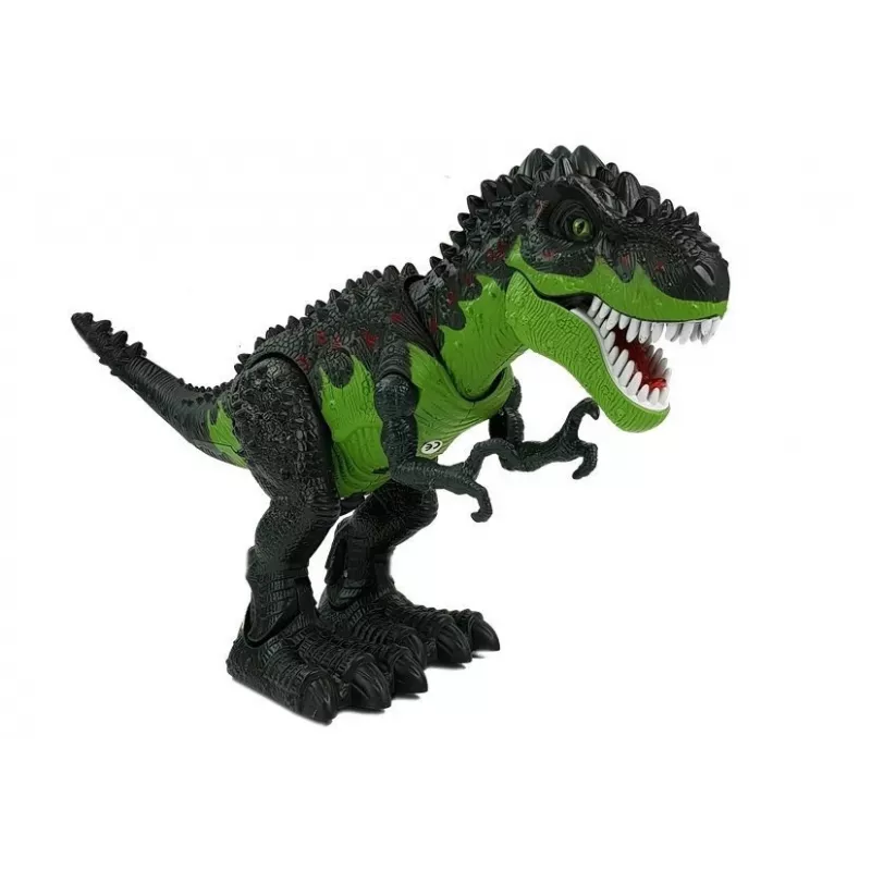LEAN TOYS 7740 Batteriebetriebener interaktiver T-Rex-Dinosaurier mit Eiablage, Nebeleffekt, Geräusch- und Lichteffekten - Grün