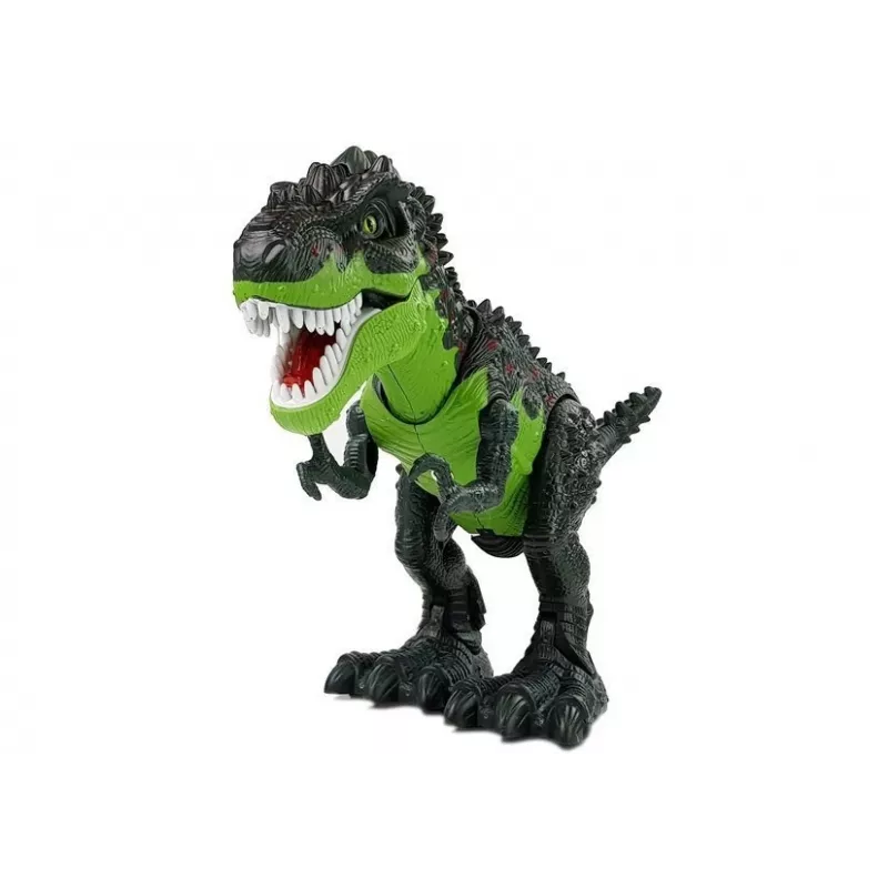 LEAN TOYS 7740 Batteriebetriebener interaktiver T-Rex-Dinosaurier mit Eiablage, Nebeleffekt, Geräusch- und Lichteffekten - Grün
