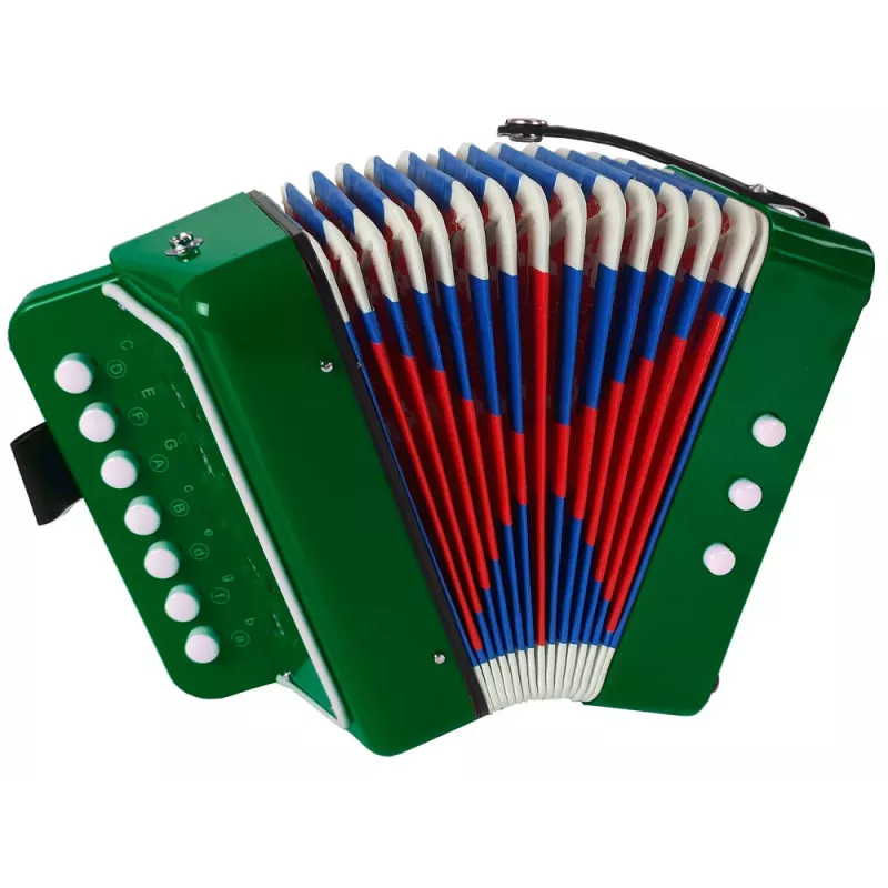 LEAN TOYS Akkordeon-Instrument für junge Musiker Grün – 12-Tasten Akustik-Spielzeugakkordeon mit verstellbarem Schultergurt, ab 3 Jahren