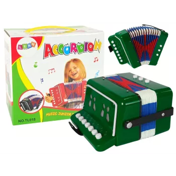 LEAN TOYS Akkordeon-Instrument für junge Musiker Grün – 12-Tasten Akustik-Spielzeugakkordeon mit verstellbarem Schultergurt, ab 3 Jahren