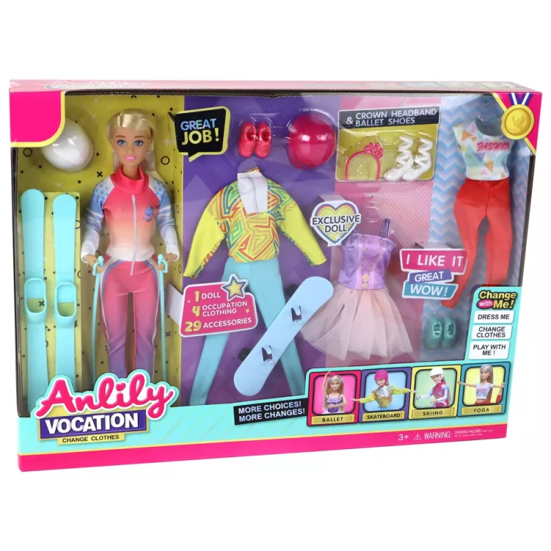 LEAN TOYS Anlily Kinderpuppe 4 Sport Ski-Zubehör