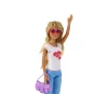 LEAN TOYS Anlily Kinderpuppe mit langen blonden Haaren, Handtasche, Brille, weißer Bluse
