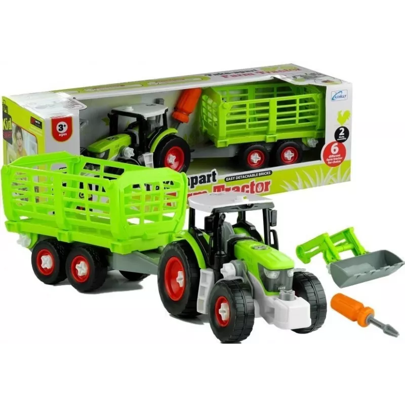 LEAN TOYS Montage-Traktor mit offenem Anhänger 43 cm