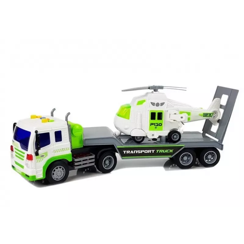 LEAN TOYS Auto Transporter auf Batterien 1:16 mit Helikopter