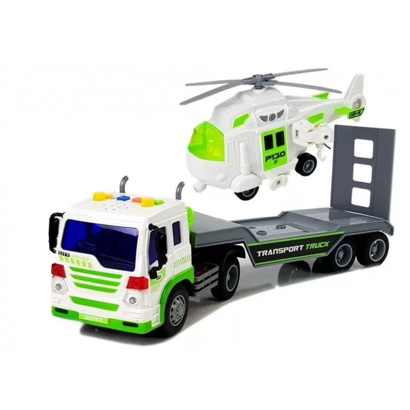 LEAN TOYS Auto Transporter auf Batterien 1:16 mit Helikopter