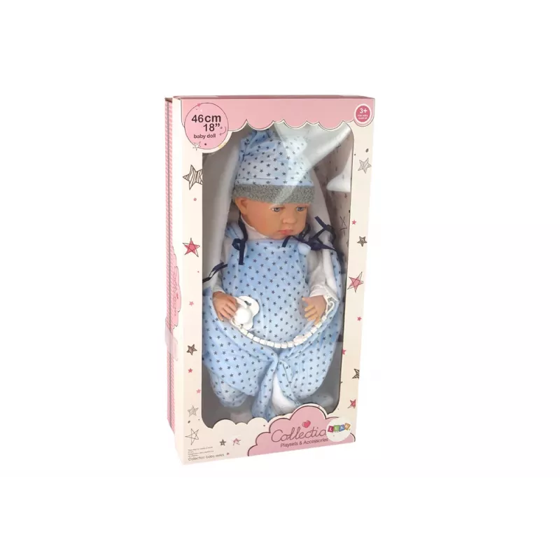 LEAN TOYS Babypuppe 46 cm blauer Schnuller Sternendecke