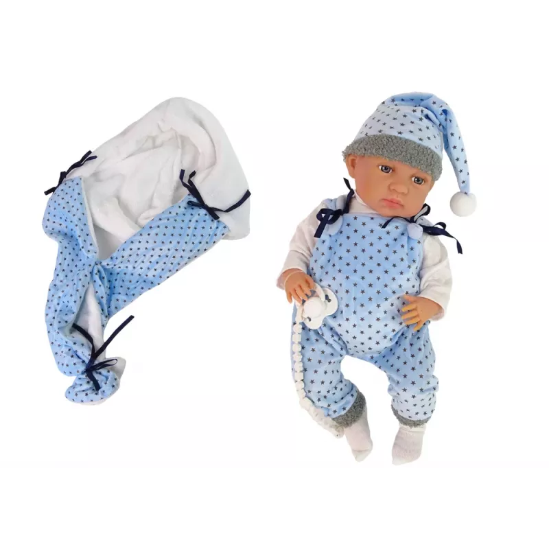 LEAN TOYS Babypuppe 46 cm blauer Schnuller Sternendecke