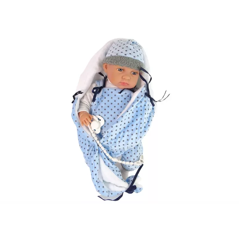 LEAN TOYS Babypuppe 46 cm blauer Schnuller Sternendecke