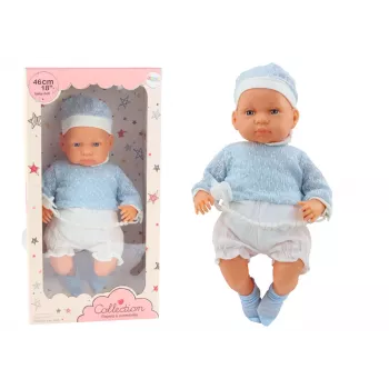 LEAN TOYS Babypuppe 46 cm Blau Schnuller Mütze Socken