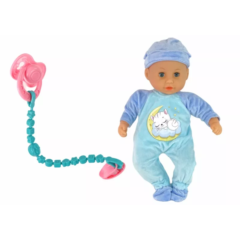 LEAN TOYS Baby Doll Sound Dummy Bib Blue Cat Pyjamas