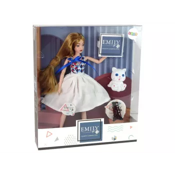 LEAN TOYS Babypuppe mit Katze, langes braunes Haar