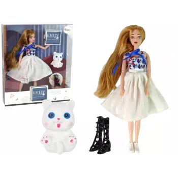 LEAN TOYS Babypuppe mit Katze, langes braunes Haar