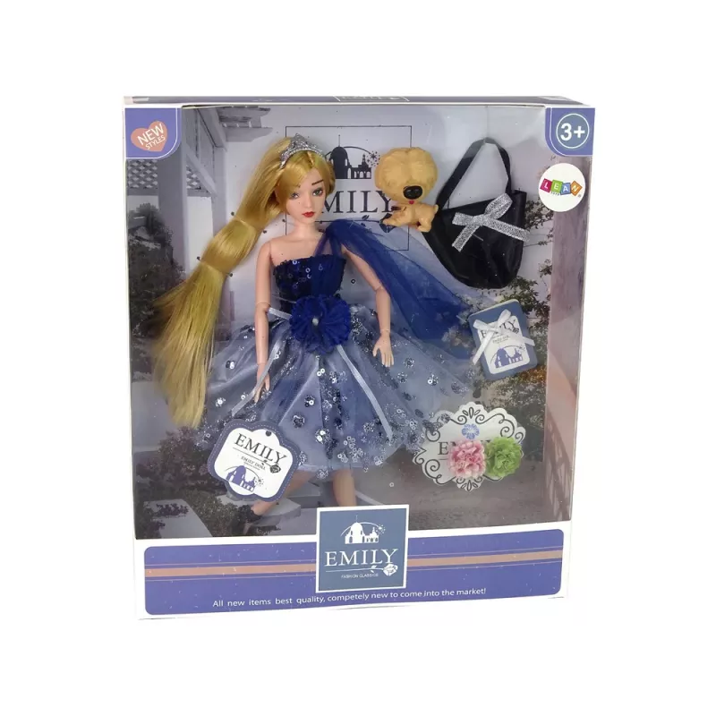LEAN TOYS Baby Emily Puppe mit Hundehandtasche Blumen