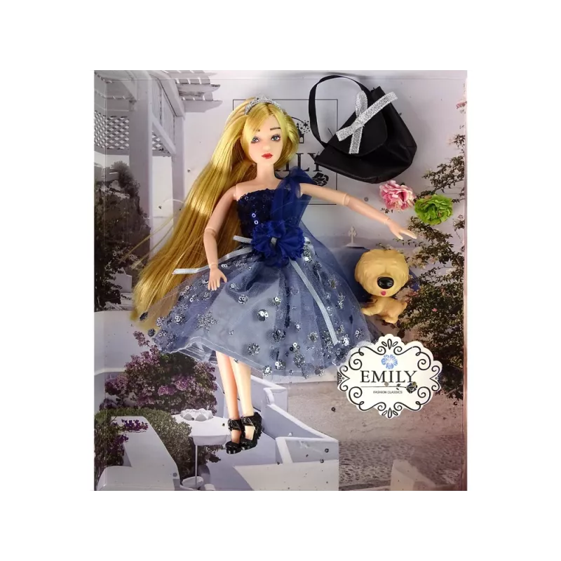 LEAN TOYS Baby Emily Puppe mit Hundehandtasche Blumen