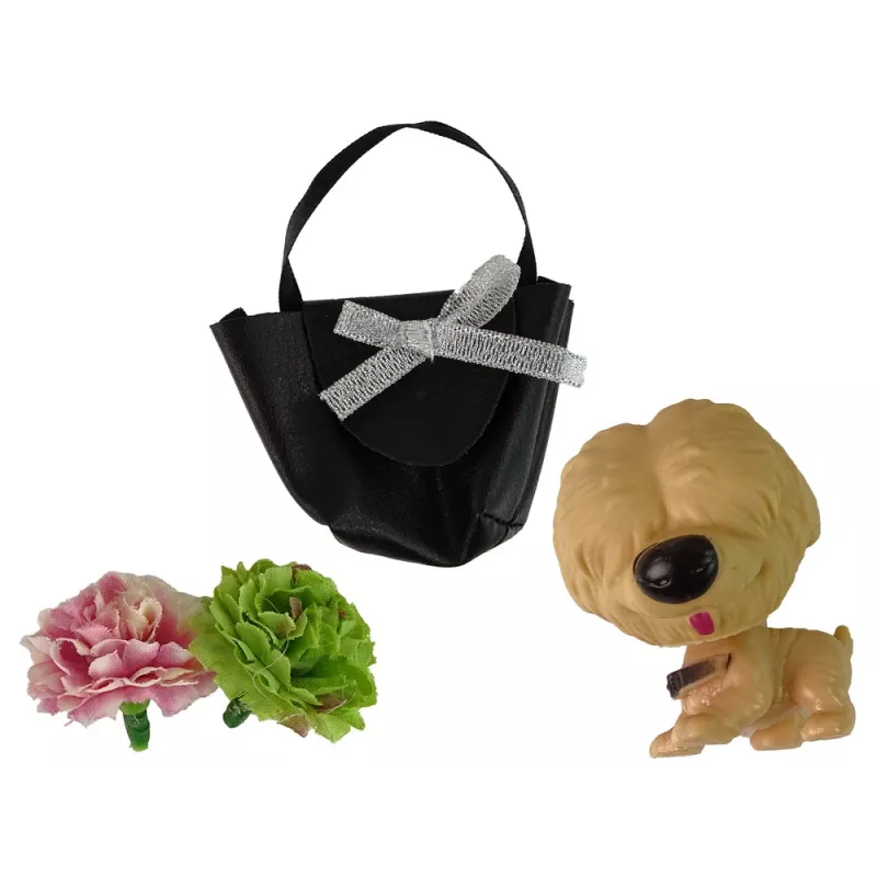 LEAN TOYS Baby Emily Puppe mit Hundehandtasche Blumen