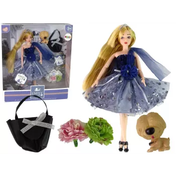 LEAN TOYS Baby Emily Puppe mit Hundehandtasche Blumen