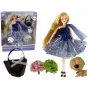 LEAN TOYS Baby Emily Puppe mit Hundehandtasche Blumen