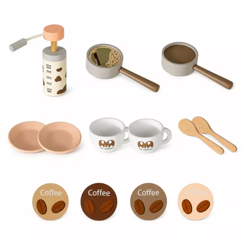 LEAN TOYS Barista Set Coffee Maker Wooden Accessories Pink