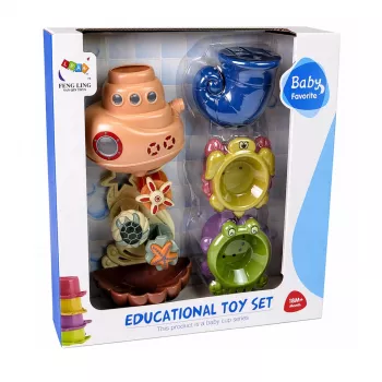 LEAN TOYS Badespielzeug-Set: Schiff, Meerestiere, Wasserfall, Saugnäpfe