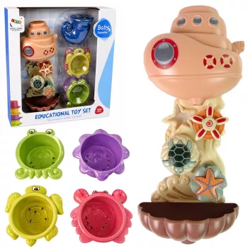 LEAN TOYS Badespielzeug-Set: Schiff, Meerestiere, Wasserfall, Saugnäpfe